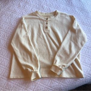 Women’s Cream White Madewell Henley Three Button Relaxed Fit Long Sleeve Top